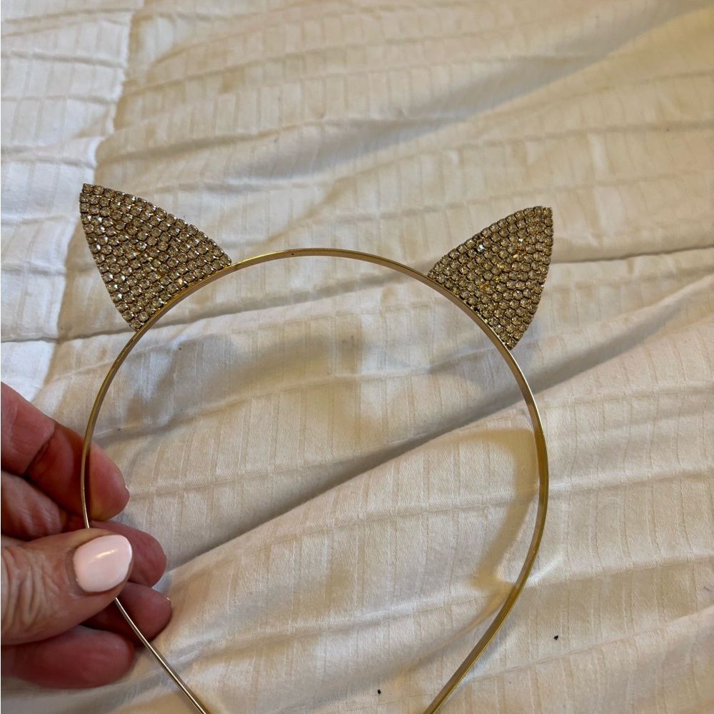 Gold Rhinestone Cat Ear Headband